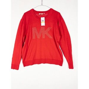 NWT $125 Michael Kors Sweater Womens M Red Spell Out Pullover Knit
